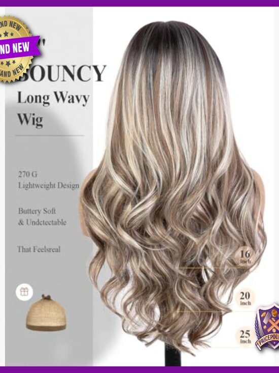 13x6 Lace Front Synthetic Wig 25 Inch Wavy Layered Pre Plucked Daily Party main image 3